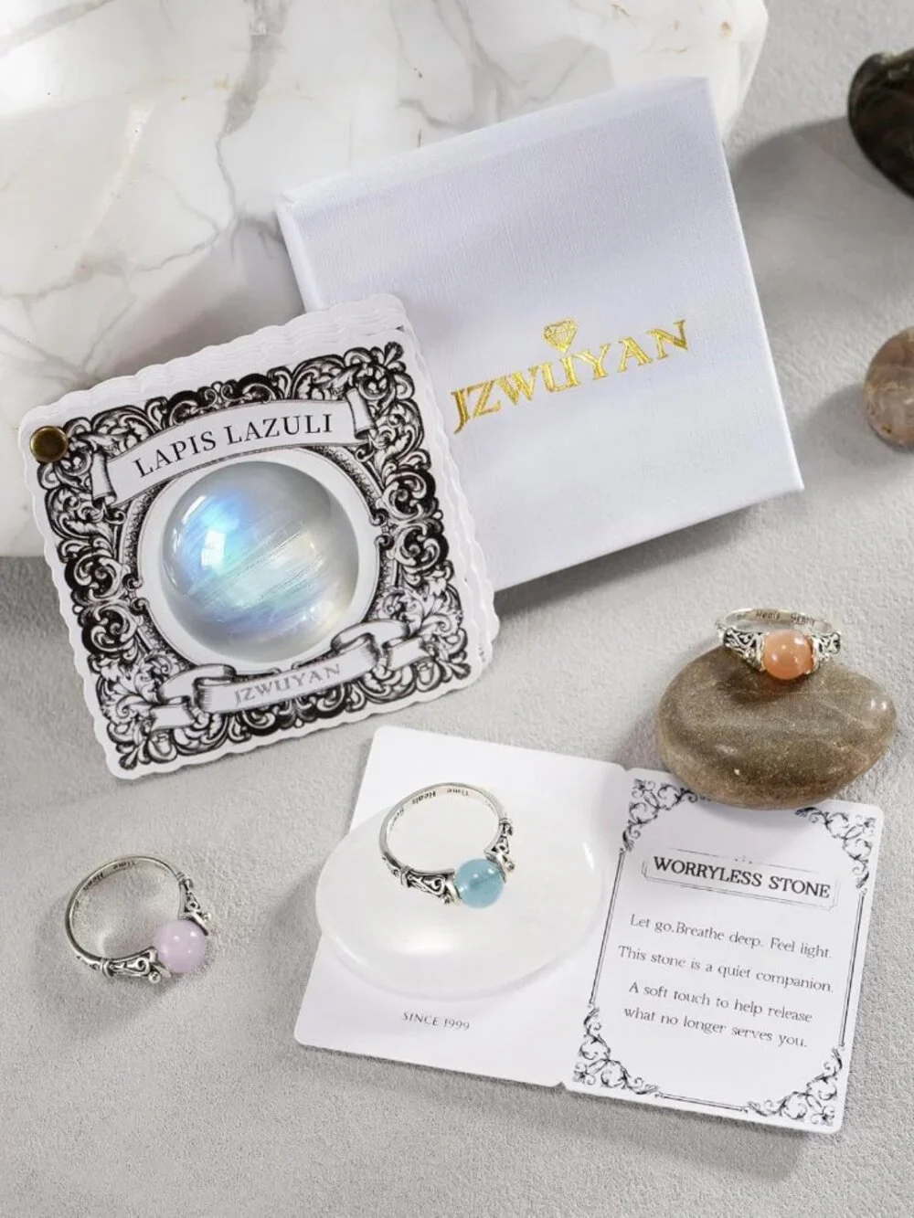 Natural Gemstone Decompression Swivel Ring - 925 Sterling Silver Anxiety Relief